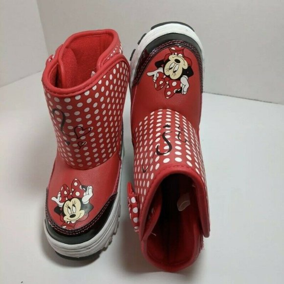 Disney Minnie Mouse Girls Winter Snow Boots  Size M 5/6 Red, polka dots - Picture 2 of 6
